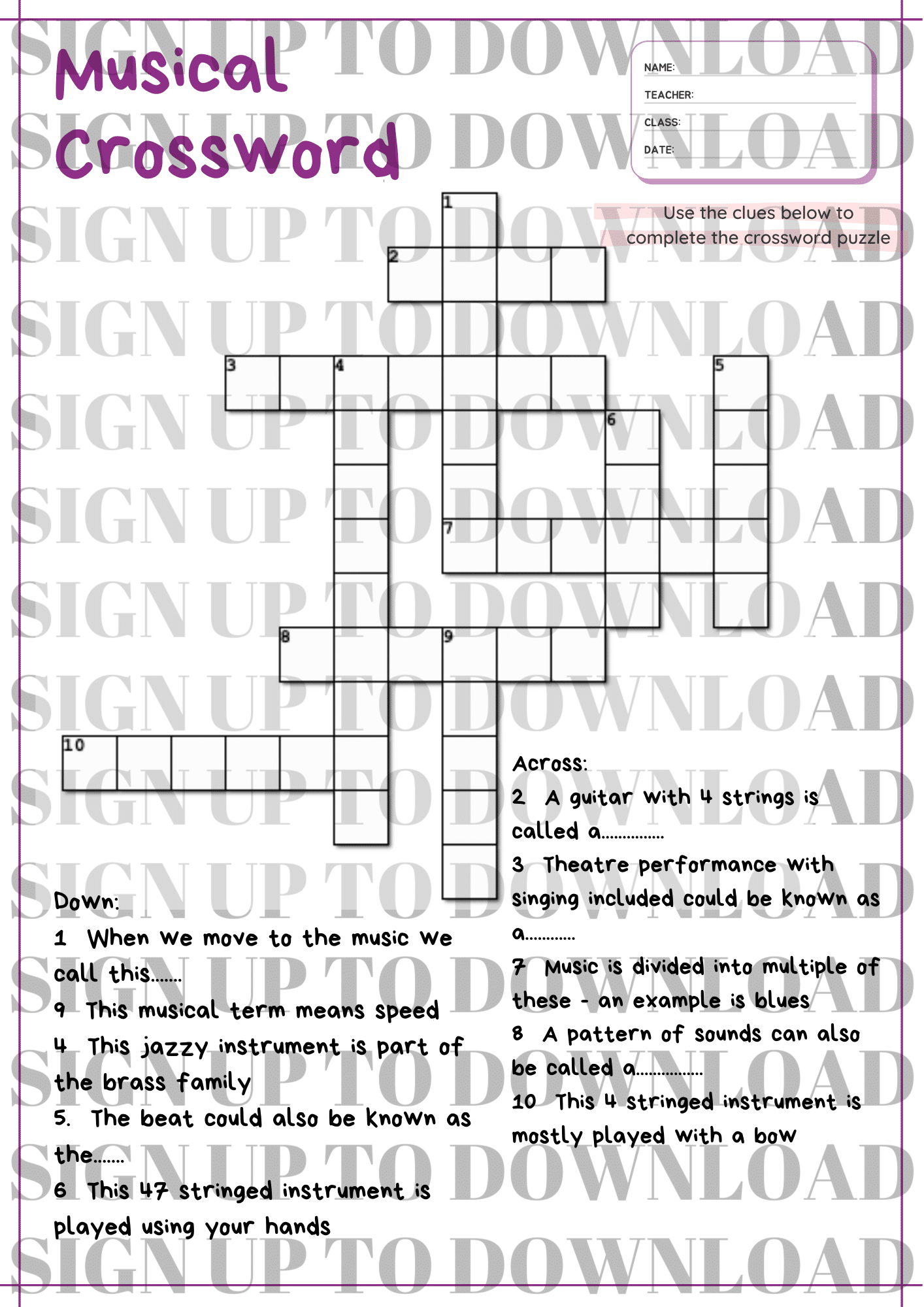 A Selection Of Musical Crosswords - World Music Day 2025 A selection of musical crosswords - world music day 2025