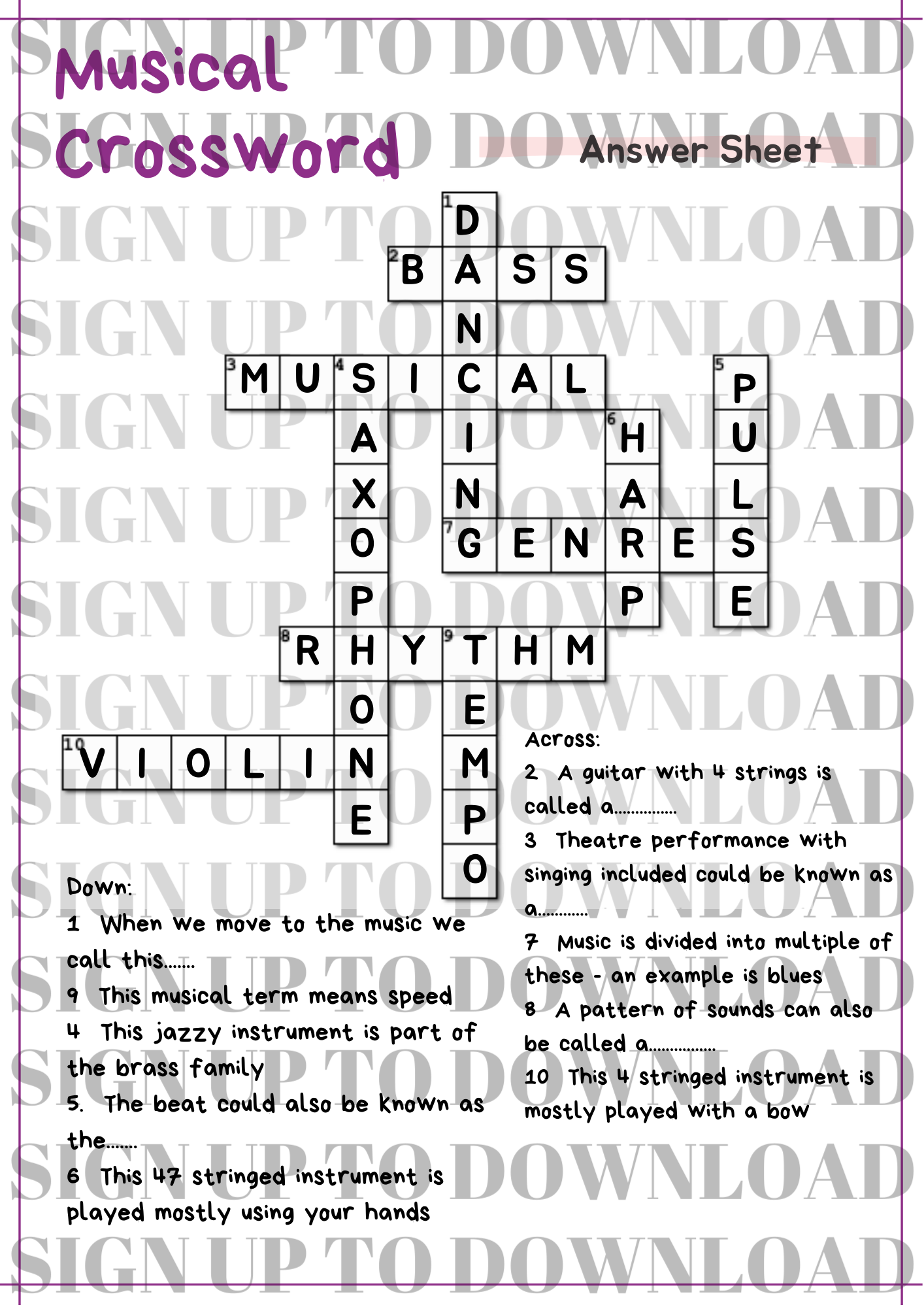 A Selection Of Musical Crosswords World Music Day 2024