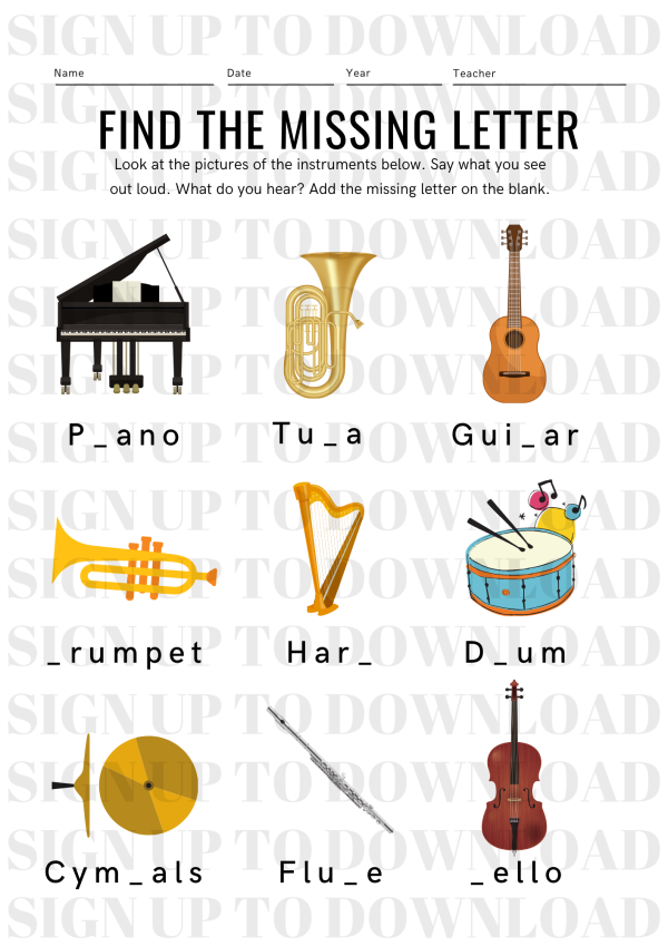 Music & Spelling - Find The Missing Letter