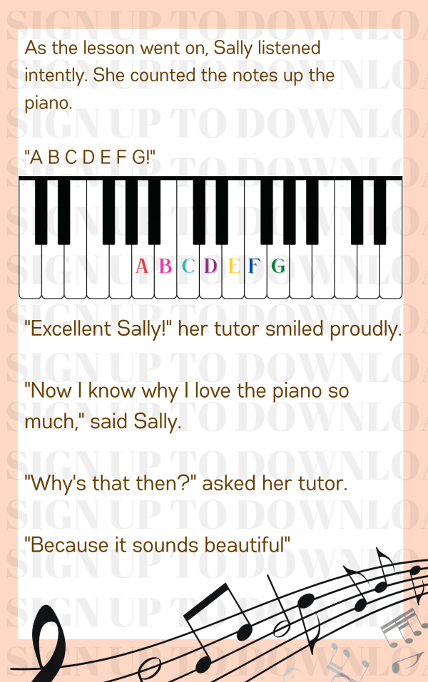 Sally's First Piano Lesson - A KS1 Story