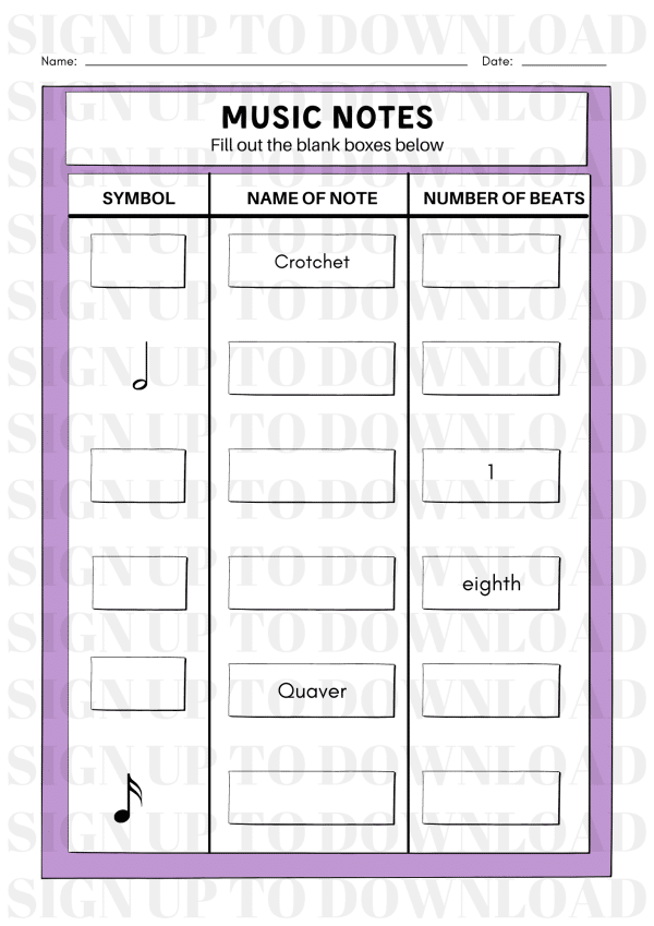 Music Notation - Worksheet