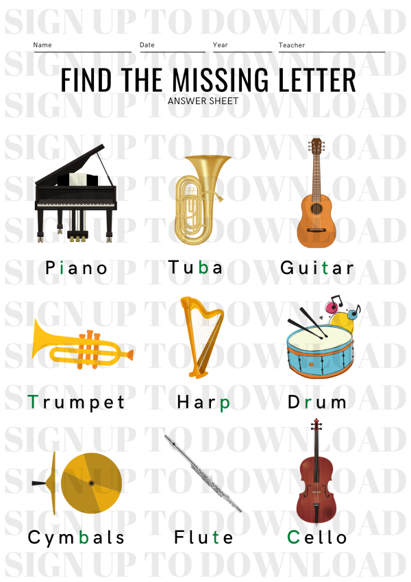 Music & Spelling - Find The Missing Letter