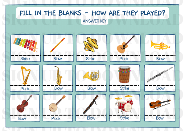 How Are The Instruments Played? - Worksheet Activity