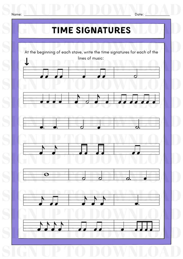 Time Signatures - Worksheet Activity