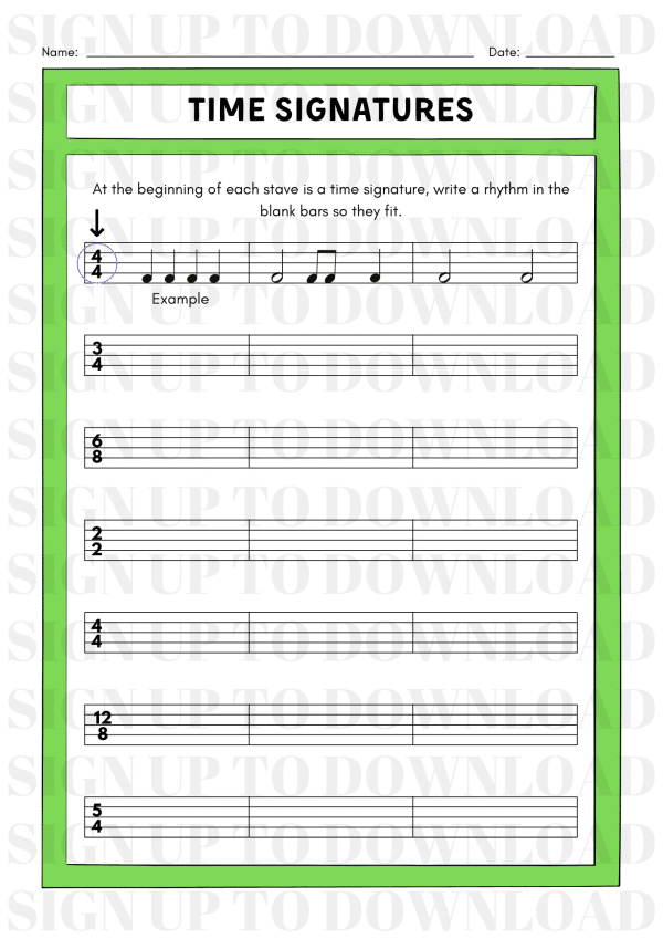 Time Signatures - Worksheet Activity