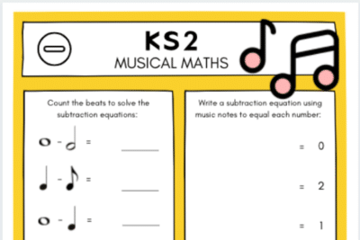 Musical Maths Worksheet - Subtraction Activity