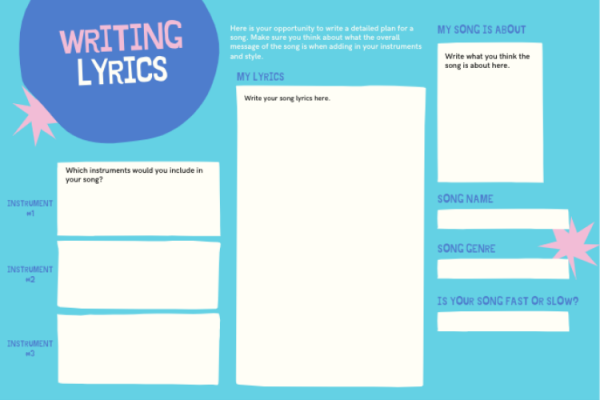 Writing Lyrics - Worksheet Activity