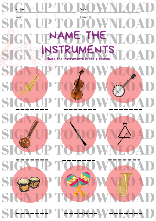 Name The Instruments - Worksheet