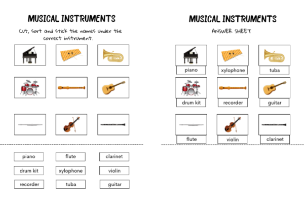 Cut and Stick - Musical Instruments