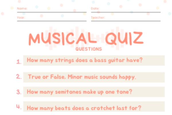 Musical Quiz - (Includes Answers Sheet)
