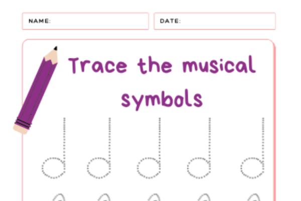 Trace The Musical Symbols - Colouring Activity